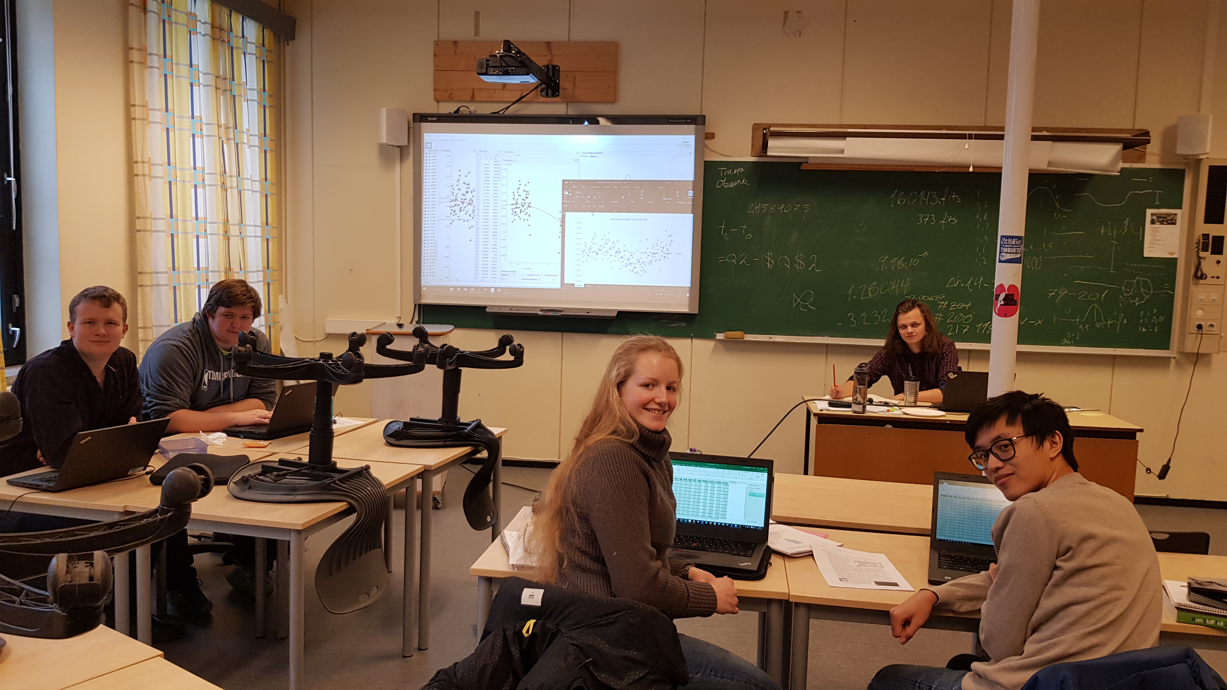 Image: Students working correcting the lightcurve by airmass
