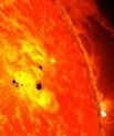 An active region of the Sun. The dark spots are “sunspots”. Credit: NASA/SDO/AIA/HMI/Goddard Space Flight Center.
