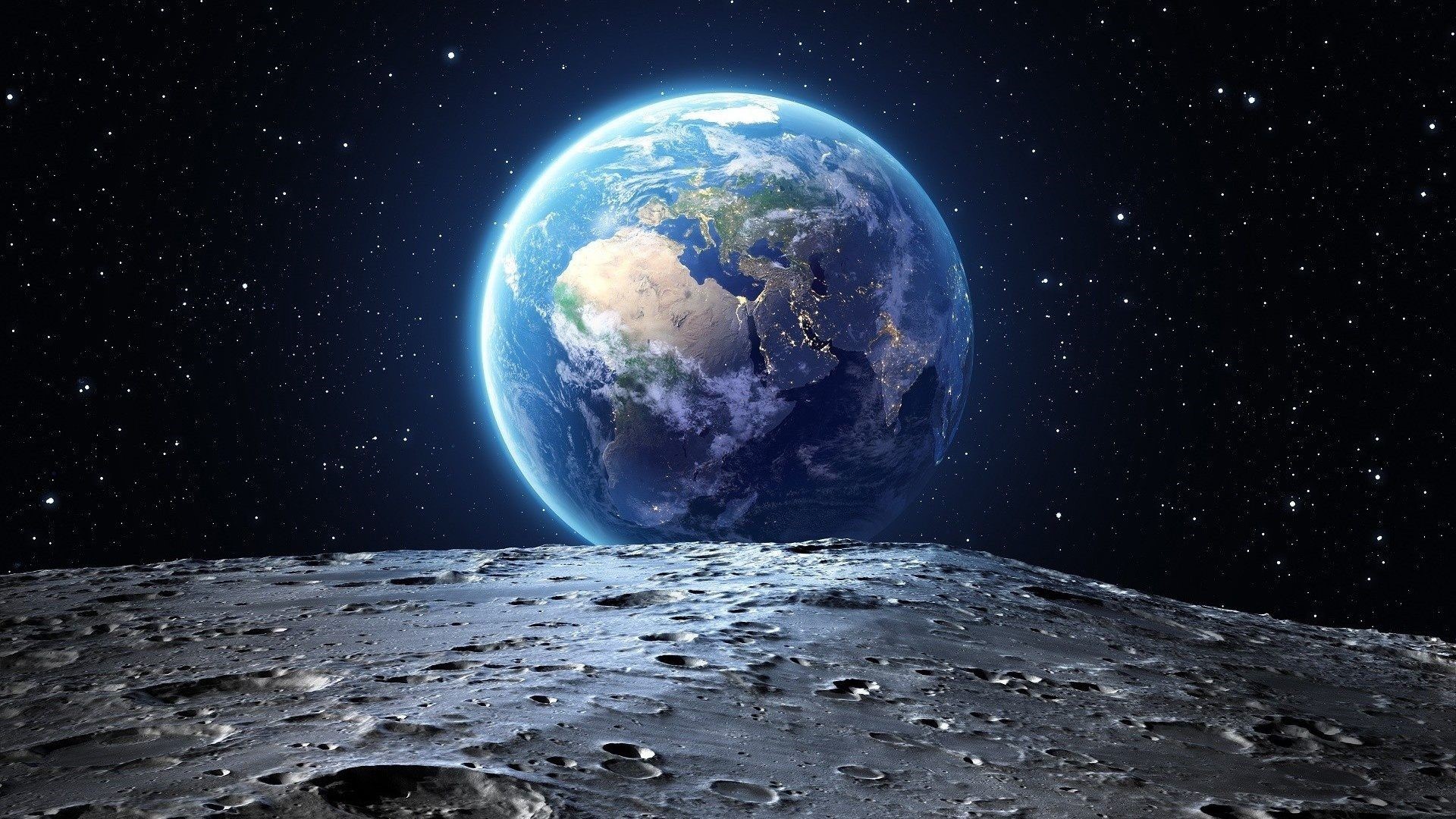Jorden set fra månen, (Kunstnerisk fremstilling)