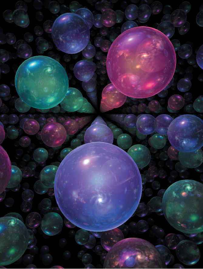 Figuren viser bobler, der symbolisere multiverset. Hver enkle boble repræsenterer et  element i multiverset.
