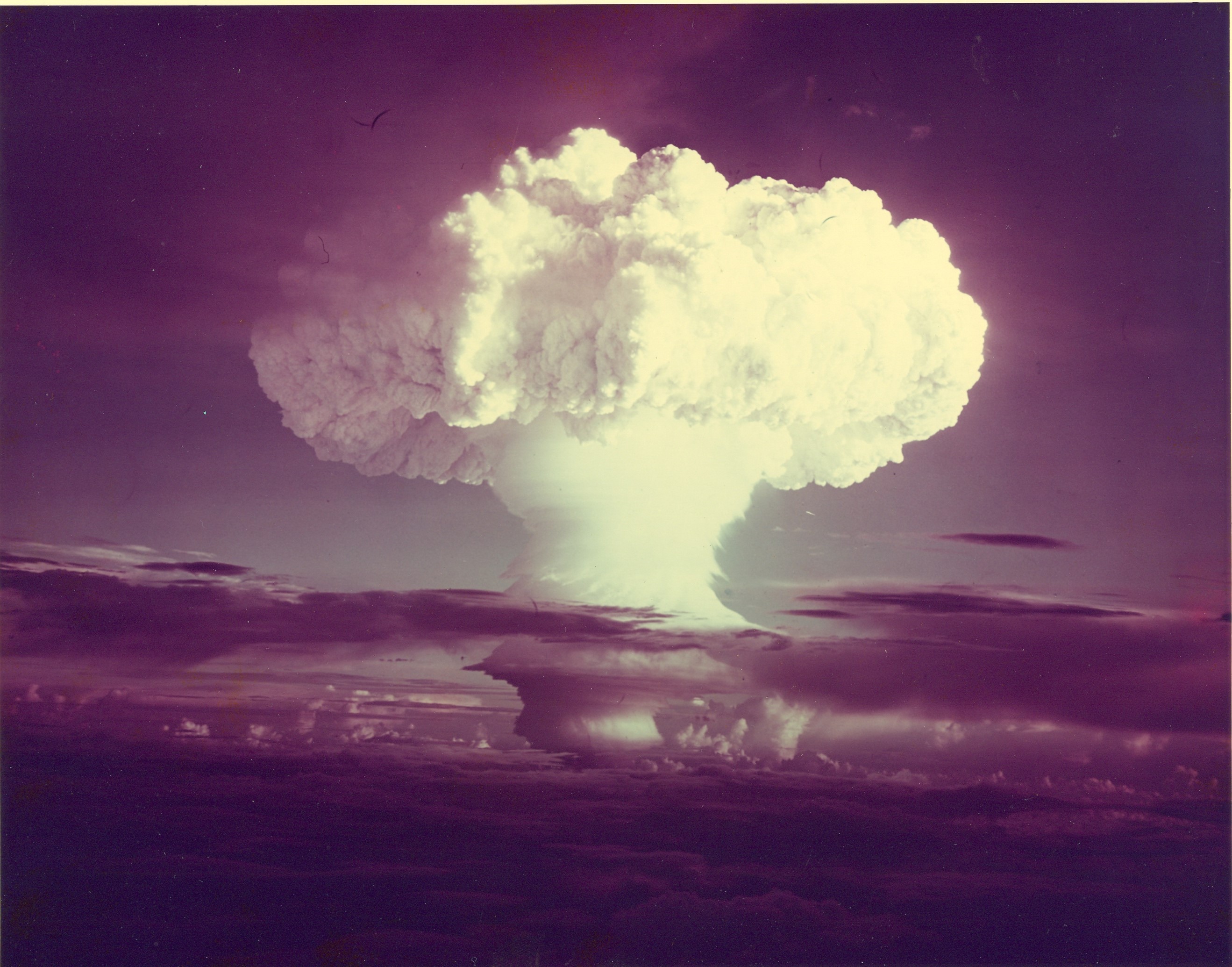 The mushroom cloud from the Ivy Mike test conducted by the U.S. in the Marshall Islands in 1952. Source: https://en.m.wikipedia.org/wiki/Ivy_Mike#/media/File%3A%22Ivy_Mike%22_atmospheric_nuclear_test_-_November_1952_-_Flickr_-_The_Official_CTBTO_Photostre
