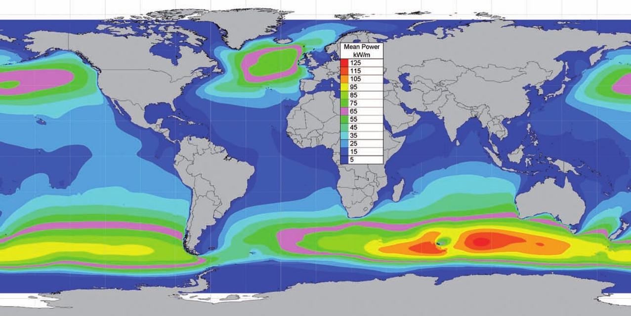 This picture shows where there is the most energy in the oceans