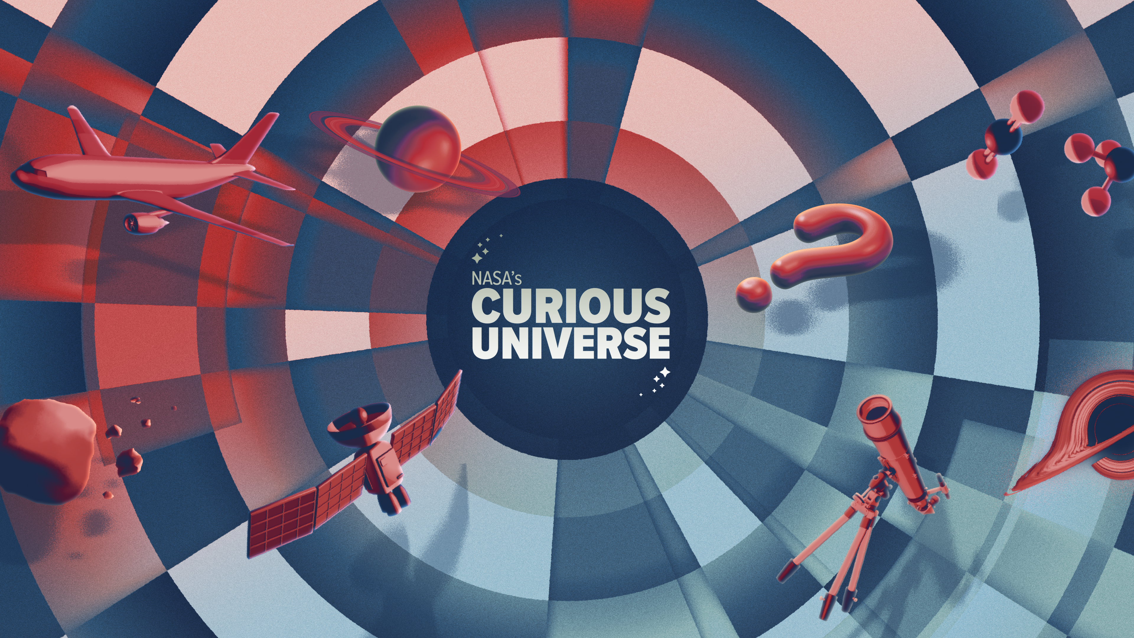NASA's curious universe poster with telescopes and planets